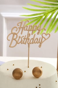 Krem Renkli Happy Birthday Yazılı Pasta Süsü