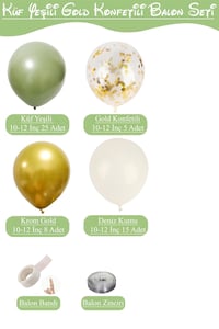 Küf Yeşili Gold Konfetili  ve Deniz Kumu Temalı Balon Seti