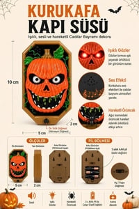 Kurukafa Kapı Süsü Işıklı Sesli Hareketli Örümcek Halloween Cadılar Bayramı Dekoru