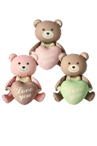 Love You Yazılı Retro Karamel Kalpli Pembe Oturan Ayı Folyo Balon