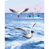 Martılar ve Taka Kanvas Bez Çerçevesiz Sayılarla Boyama Hobi Seti 40x50 cm