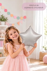 Mat Gri  Yıldız Folyo Balon 45 cm - Bebek Çocuk Parti Kutlama