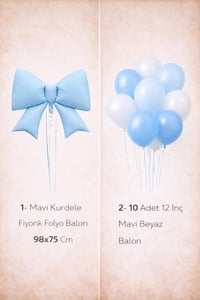 Mavi Fiyonk Folyo Balon Seti – Mavi & Beyaz Lateks Balonlu