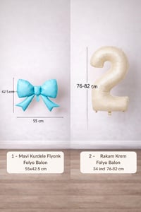 Mavi Fiyonk & Krem Rakam 2 Folyo Balon Seti