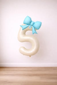 Mavi Fiyonk & Krem Rakam 5 Folyo Balon Seti