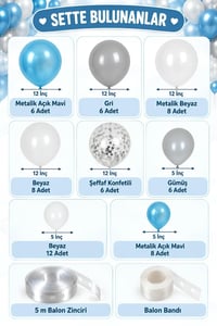 Mavi Gümüş Beyaz Balon Zinciri Seti Konsept 6