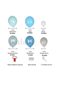 Mavi Gümüş Beyaz  Balon Zinciri Seti Konsept 2