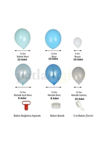 Mavi Gümüş Beyaz  Balon Zinciri Seti Konsept 2