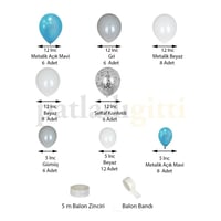 Mavi Gümüş Beyaz Balon Zinciri Seti Konsept 6
