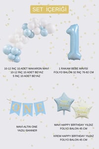 Mavi ONE 1 Yaş Doğum Günü Parti Seti – Beyaz ve Mavi Balon Süsleme Seti