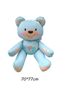 Mavi Renk Happy Yazılı Oturan Ayı Folyo Balon 77x70 Cm 