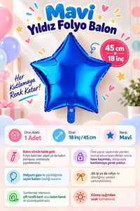 Mavi Yıldız Folyo Balon 45 cm - Bebek Çocuk Parti Kutlama