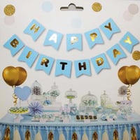 Mavi Zemin Happy Birthday Gold Banner