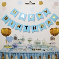 Mavi Zemin Happy Birthday Gold Banner