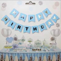 Mavi Zemin Happy Birthday Gümüş Banner