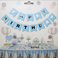 Mavi Zemin Happy Birthday Gümüş Banner