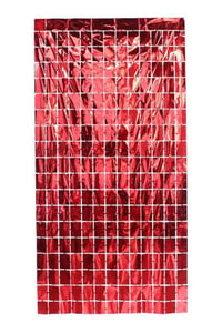 Metalize Arka Fon Kırmızı Pötikare Kapı Perdesi 100x200 cm