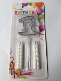 Mika Şeffaf 1 Rakam Gümüş Mum Set