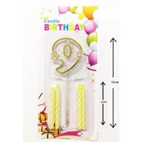 Mika Şeffaf 9 Rakam Gold Mum Set