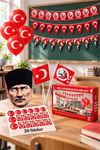 Milli Bayramlar Ay Yıldız Atatürk Süsleme Seti – Flama, Balon, Bayrak, Sticker ve Maske Seti