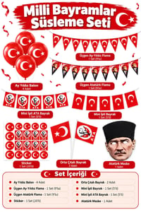 Milli Bayramlar Ay Yıldız Atatürk Süsleme Seti – Flama, Balon, Bayrak, Sticker ve Maske Seti