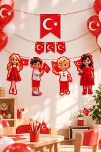 Milli Bayramlar Ay Yıldızlı Çocuk Figürlü DIY-CUT Özel Kesim Banner Seti