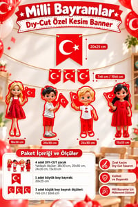 Milli Bayramlar Ay Yıldızlı Çocuk Figürlü DIY-CUT Özel Kesim Banner Seti