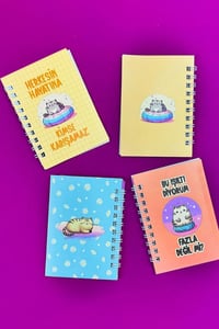 Mini 4'lü Kedi Mottolu Spiralli Defter