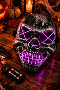 Mor Neon Işıklı Kurukafa Maskesi – Cadılar Bayramı Halloween Korku Maskesi
