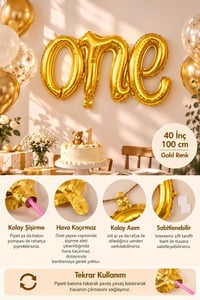 One Gold Folyo Balon - Bebek Çocuk Parti Kutlama Seti 