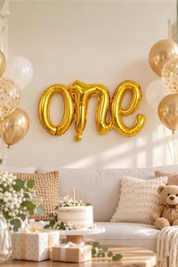 One Gold Folyo Balon - Bebek Çocuk Parti Kutlama Seti 