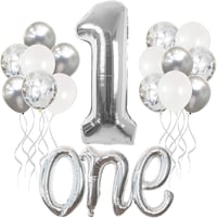 One Gümüş Folyo Balon - Bebek Çocuk Parti Kutlama Seti 