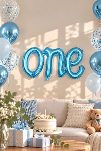 One Mavi Folyo Balon - Bebek Çocuk Parti Kutlama Seti 