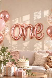 One Rose Gold Folyo Balon - Bebek Çocuk Parti Kutlama Seti 