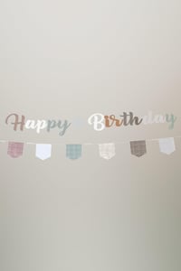 Pastel Bohem Happy Birthday Banner Seti – Ekose Flama Süslü Doğum Günü Dekorasyonu