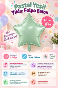 Pastel Yeşil Yıldız Folyo Balon 45 cm – Bebek Çocuk Parti Kutlama