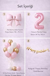 Pembe Fiyonk 2 Yaş Doğum Günü Balon Seti