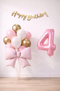 Pembe Fiyonk 4 Yaş Doğum Günü Balon Seti
