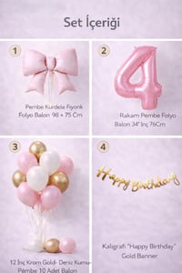 Pembe Fiyonk 4 Yaş Doğum Günü Balon Seti