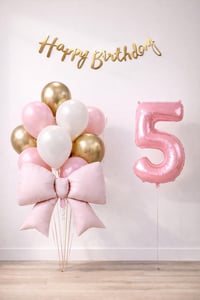 Pembe Fiyonk 5 Yaş Doğum Günü Balon Seti