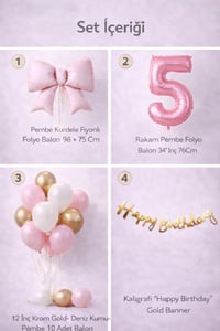 Pembe Fiyonk 5 Yaş Doğum Günü Balon Seti