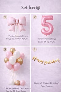 Pembe Fiyonk 5 Yaş Doğum Günü Balon Seti
