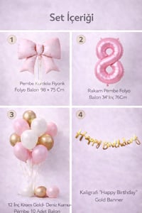 Pembe Fiyonk 8 Yaş Doğum Günü Balon Seti