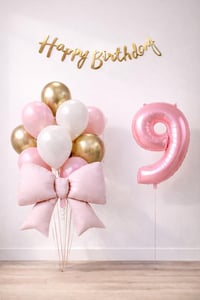Pembe Fiyonk 9 Yaş Doğum Günü Balon Seti