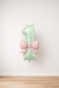 Pembe Fiyonk & Adaçayı Yeşili Rakam 1 Folyo Balon Seti