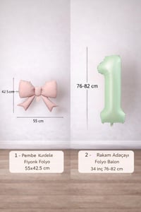 Pembe Fiyonk & Adaçayı Yeşili Rakam 1 Folyo Balon Seti
