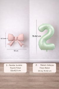 Pembe Fiyonk & Adaçayı Yeşili Rakam 2 Folyo Balon Seti