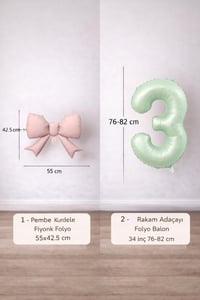Pembe Fiyonk & Adaçayı Yeşili Rakam 3 Folyo Balon Seti
