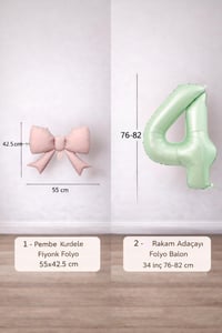 Pembe Fiyonk & Adaçayı Yeşili Rakam 4 Folyo Balon Seti