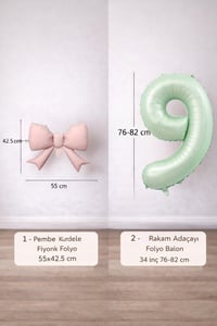 Pembe Fiyonk & Adaçayı Yeşili Rakam 9 Folyo Balon Seti
